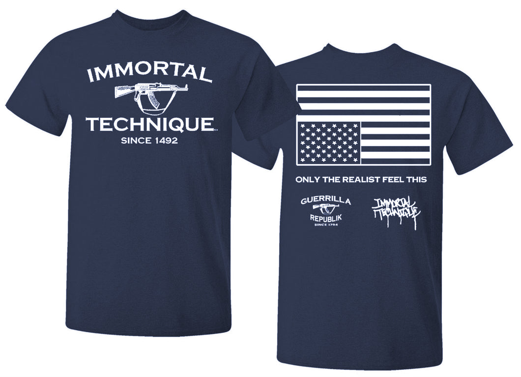 IMMORTAL TECHNIQUE T-SHIRT - NAVY BLUE W/ WHITE